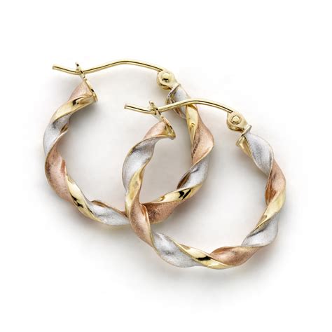 Tri Color Twist Hoop Earrings 10k Gold Jewelry Earrings