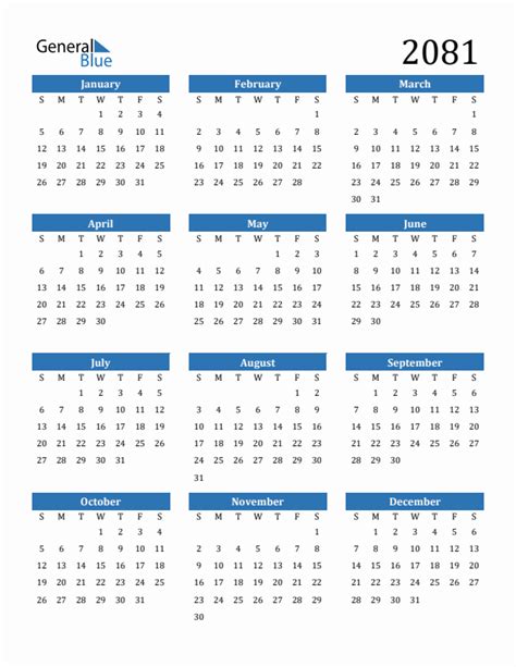 Free 2081 Calendars In Pdf Word Excel