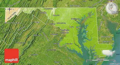 Physical Map Of Maryland Satellite Outside