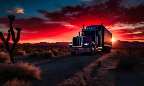 Premium Photo Semi Truck In The Desert At Sunset