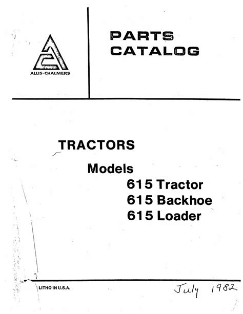 Allis Chalmers 615 Tractor Backhoe Loader Parts Catalog Manual