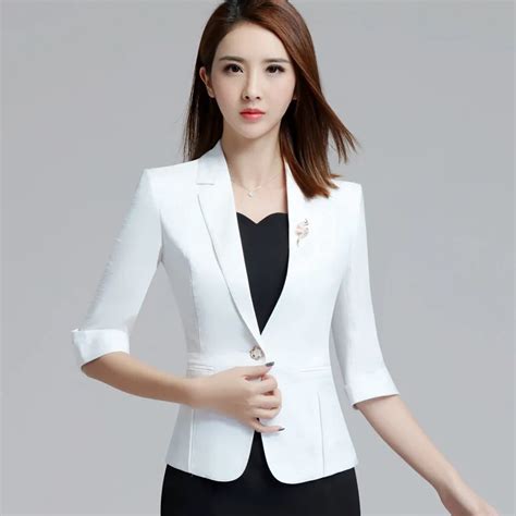 Fmasuth White Blazer Women Jacket 3xl Plus Size 34 Sleeve One Button