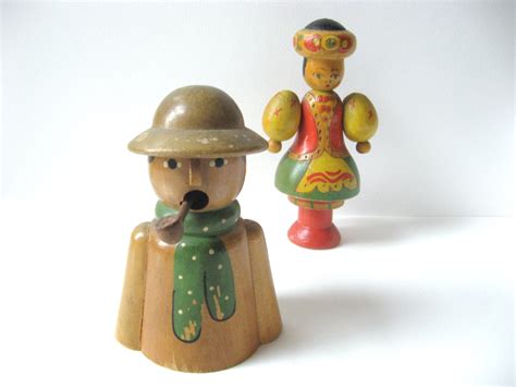 Vintage European Wooden Toy Figures Folk Art By Thehiddengrove