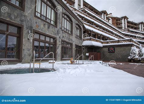 Krasnaya Polyana Sochi Russia Snow Covered Cottages At The Mountain