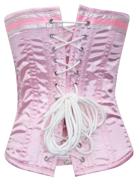 Wholesale Gothic Dress Up Corsets Deep Pink Contrast Trim Zip Through Satin Corset Size