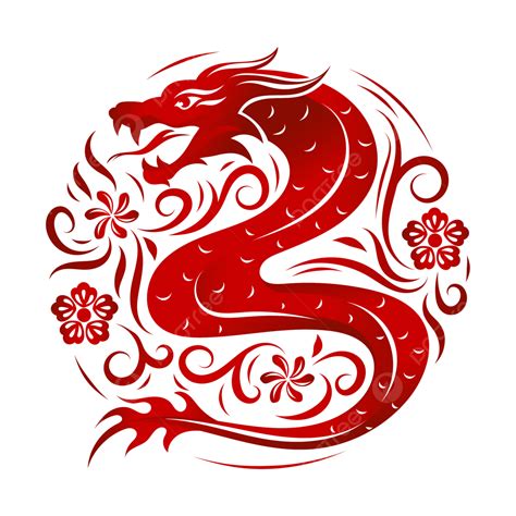 Tanda Zodiak Naga Cina Dengan Vektor Warna Gradien Merah Cerah Tahun Naga Tahun Baru Imlek