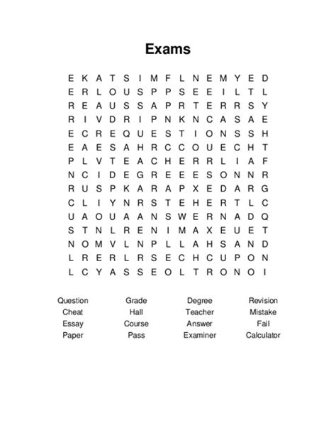 Exams Word Search