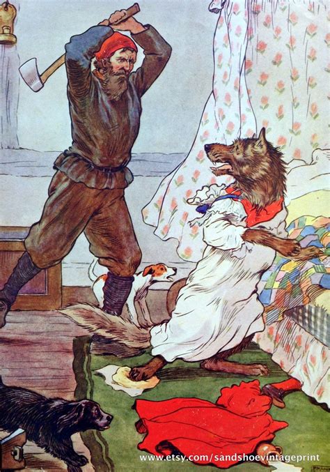 1910s Axeman Red Riding Hood Wolf Grimm Fairy Tale By Hope Dunlap Print