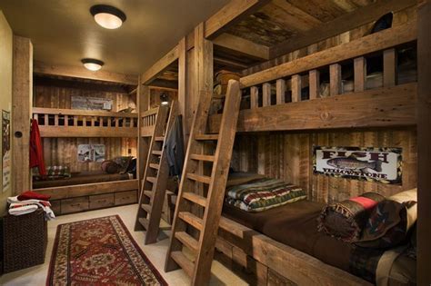 Lits Superposés Qui Nous Révèlent Le Secret Du Style Log Homes Log Cabin Decor Bunk Rooms