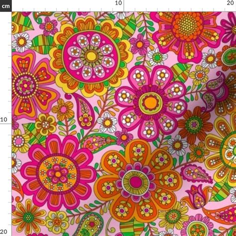Pink And Orange Floral Pattern 1960s Fabric Flower Power By Etsy