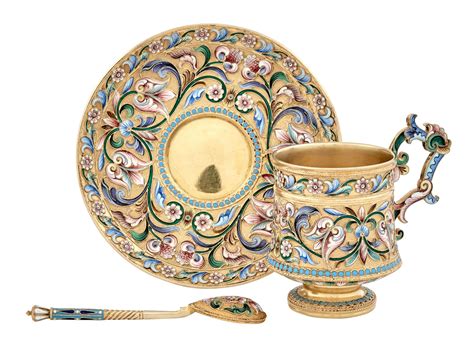 Russian Silver Gilt And Cloisonné Enamel Cup Saucer And Spoon Maria Semenova Moscow 1908 1917