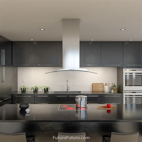 This island range hood is designed to be used with most professional grade cooking equipment, and is available in 42″, 48″, 54″, 60″ and 66″ models. Futuro Futuro 36″ Acqualina Glass Island Range Hood