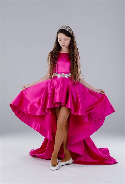 Hot Pink Pageant High Low Dress With Train Fun Fashion Etsy Pageant Outfits Hot Pink