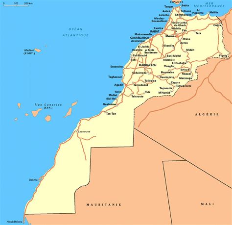 Detailed Road Map Of Western Sahara And Morocco Western Sahara