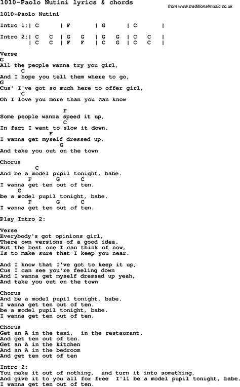 Love Song Lyrics for:1010-Paolo Nutini with chords.