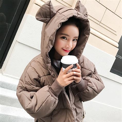 Rugod 2018 New Basic Jacket Women Winter Short Coats Solid Cute Ear Hooded Down Cotton Padded