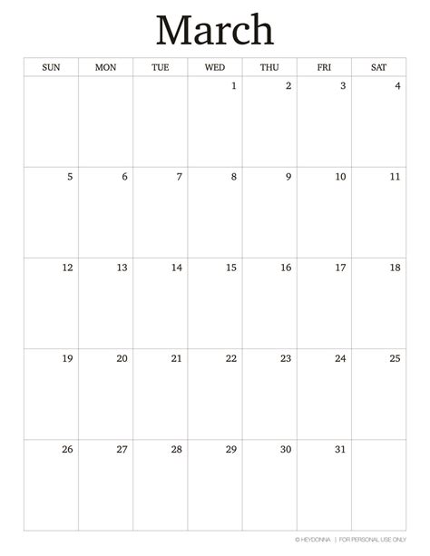 Free Printable March Monthly Calendar Hey Donna