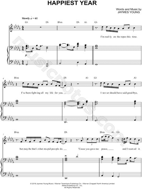 Jaymes Young Happiest Year Sheet Music In Db Major Transposable