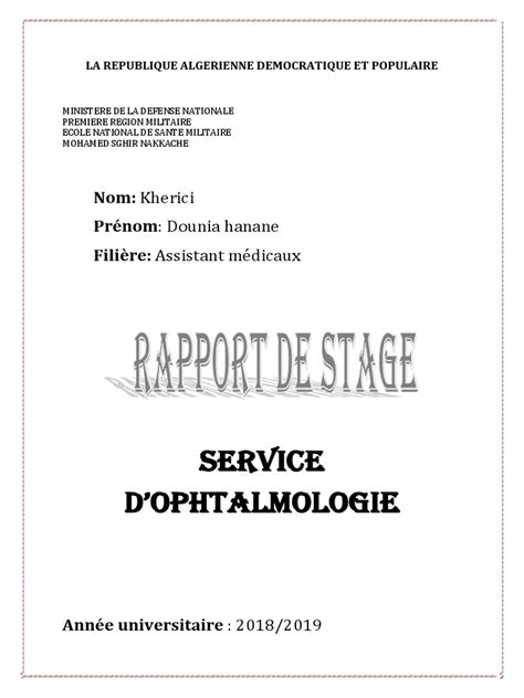Rapport de Stage Assistant Midécal  Ophtalmologie  Médecine