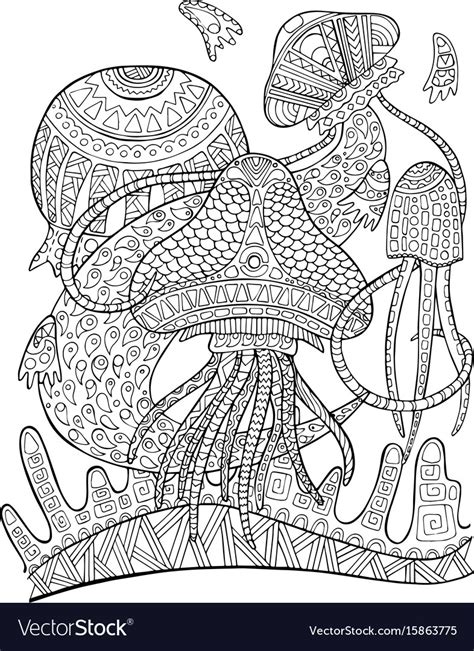 Zentangle stylized floral china fish doodle. Jellyfish underwater coloring page tropical fish Vector Image