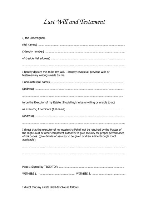 Free Printable Last Will And Testament Blank Forms Printable Form