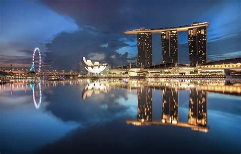 Landscape Landmark Cityscape Singapore Marina Bay Reflection Hd