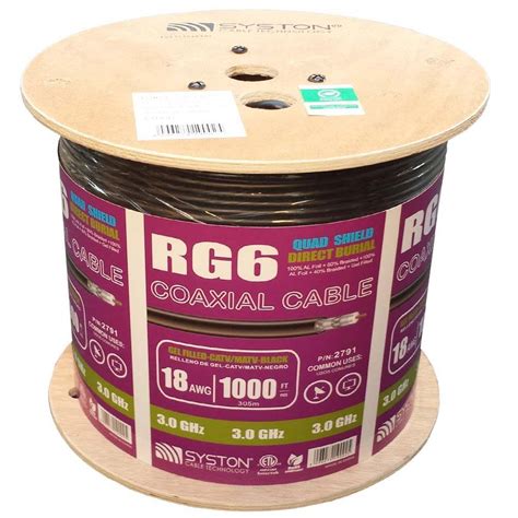 Syston Cable Technology Rg6 Quad Shield 1000 Ft Direct Burial Black