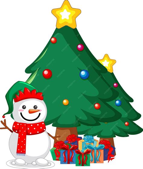 Premium Vector Snowman And Christmas Tree Isolated
