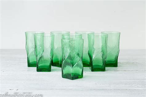 8 Vintage Green Drinking Glasses Square Twist Tumblers Etsy Green Drinking Glasses Vintage