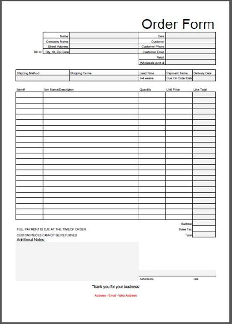 Order Form Template Instant Download Editable Business Tool Etsy