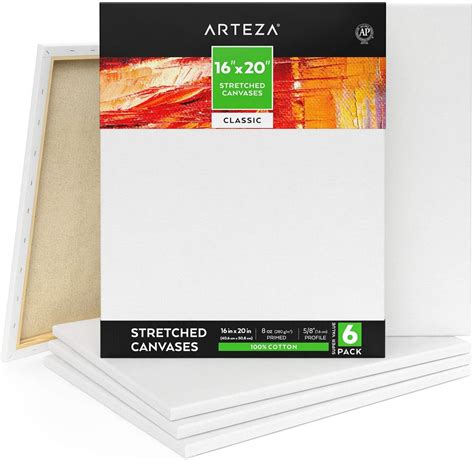 Arteza Stretched Canvas Classic White 16x20 Large Blank Canvas