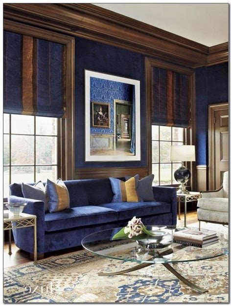 To frame the valance a bit so that it doesn't get lost on the wall that's also a light blue, darker tassel fringe and twist cord rope were added. Royal Blue And Brown Living Room #brownandbluelivingroom ...