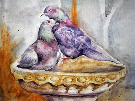 Pigeons Painting Watercolor Paintings Art