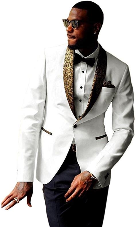 man suit premium formal gold paisley floral pattern shawl lapel slim fit tuxedo white prom