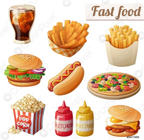 Fast Food Set Of Cartoon Vector Food Icons Isolated On Stock Vector