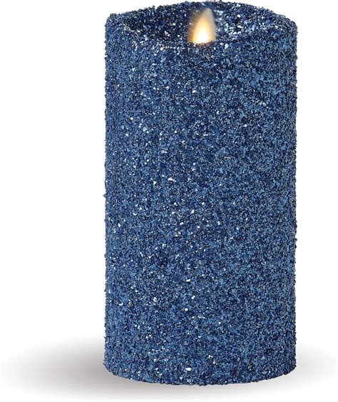 Luminara Flameless Pillar Candle Blue Glitter 7 Inch Tall Led