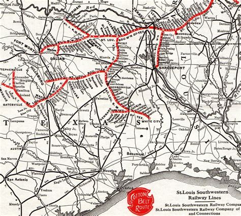 Antique Cotton Belt Route Railway System Map The St Louis Southwestern