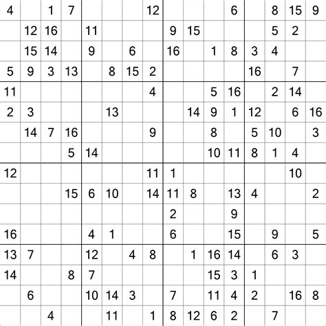 Printable Sudoku 16x16 Play Hard Level 16x16 Sudoku Puzzles Online For