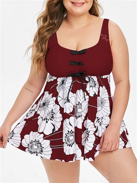 [49 off] plus size floral bowknot two piece swimwear rosegal
