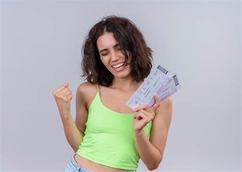 Free Photo Joyful Young Beautiful Woman Holding Airplane Tickets With