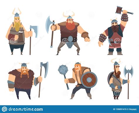 Viking Characters Medieval Norwegian Warriors Military People Vector