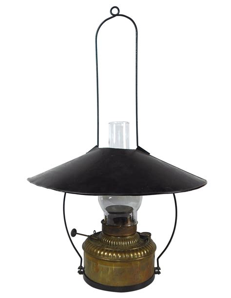 Country Store Lamp Hanging Kerosene Brass Plated Copper Font Wglass