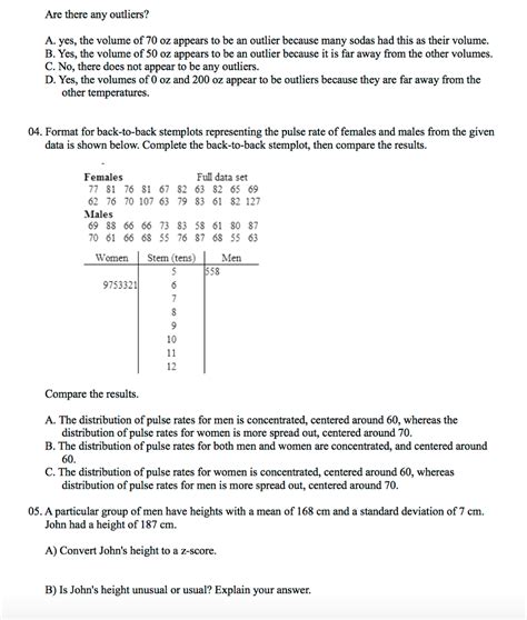 Solved: Format For Back-to-back Stemplots Representing The ...