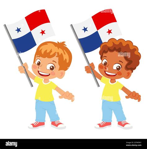 Bandera De Panamá En Mano Niños Con Bandera Bandera Nacional De