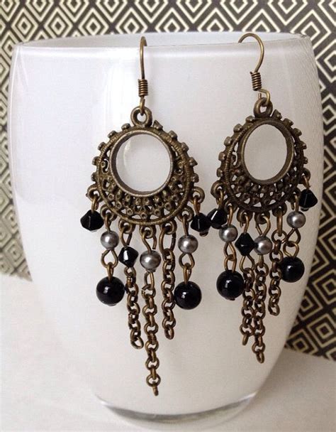 Black Chandelier Earrings Hippiechic Party Earrings By Parcmade