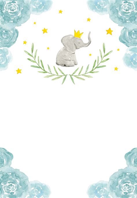 Elephant And Floral Wreath Baby Shower Invitation Template