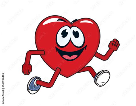 Cartoon Running Heart Character Healthy Lifestyle Fitness Exercise