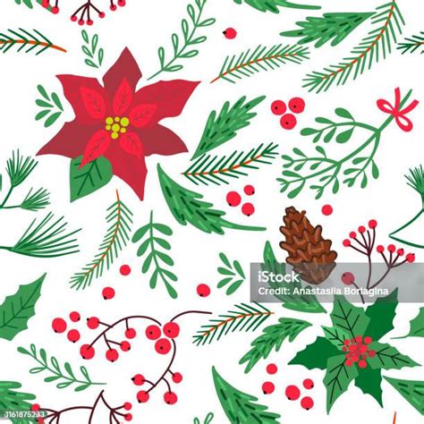 Seamless Christmas Pattern With Blue And Green Spruce Branches