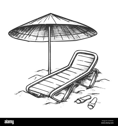 Beach Chair With Umbrella And Slippers Ink Vector Stock Vector Image And Art Alamy