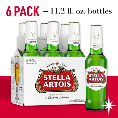 Stella Artois Lager 6 Pack Beer 112 Fl Oz Bottles